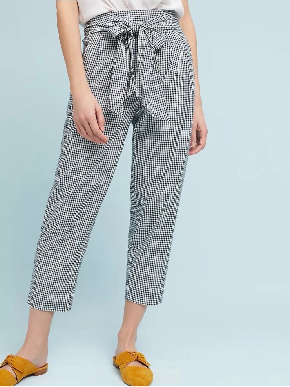 Cartonnier for Anthropologie Black & White Gingham Tie-Waist Cropped Pants
